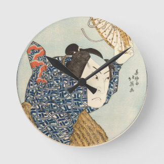Japanese Ukiyo-e Rain Scene Wall Clock – Samurai w