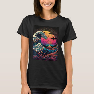 Japanese Ukiyo e Style Retrowave Great Wave Off Ka T-Shirt