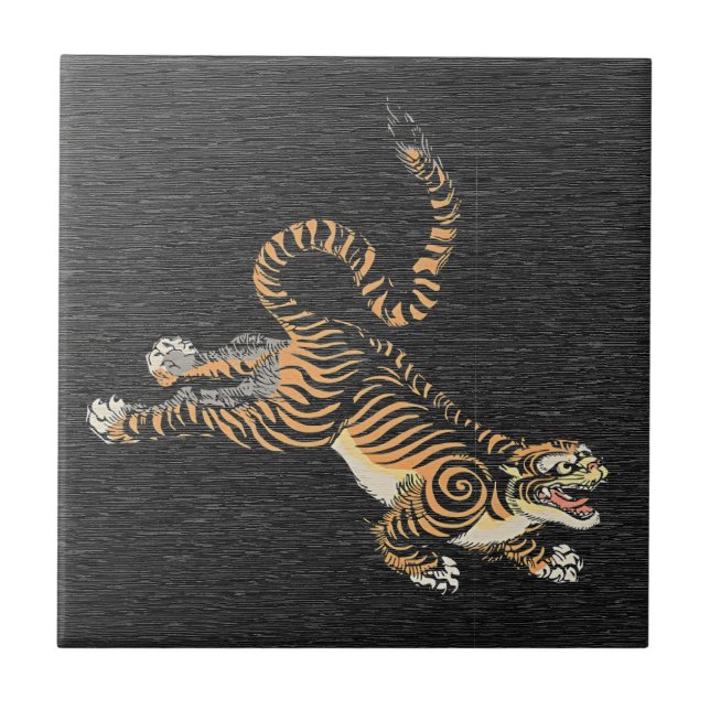 Japanese Ukiyo-e Tiger - Vintage Ceramic Tile (Front)