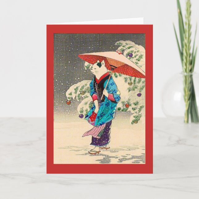 Japanese ukiyoe cat christmas & Holiday Card (Front)