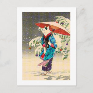 Japanese ukiyoe cat christmas holiday postcard