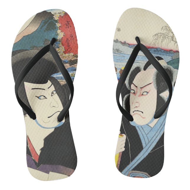 Japanese Ukiyoe Painting Flip Flops (Footbed)
