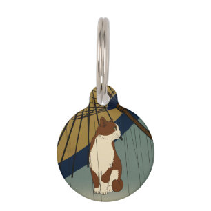 Japanese Ukiyoe Rainy Cat Pet Tag
