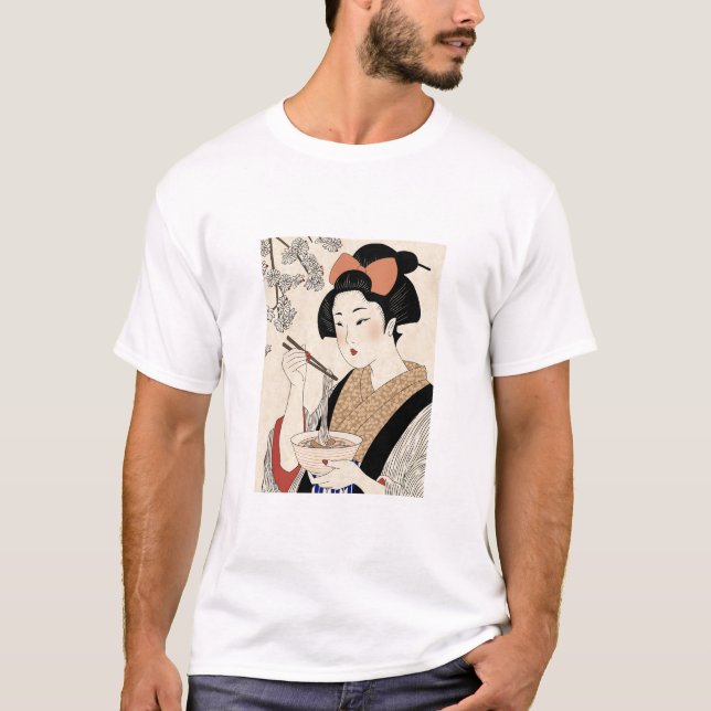 Japanese Ukiyoe Style Kimono Modern Girl T-Shirt (Front)