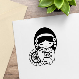 Japanese Umbrella Geisha Girl in Kimono Colour Me Rubber Stamp