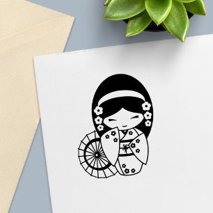 Japanese Umbrella Girl in Kimono Colour Me Self-inking Stamp