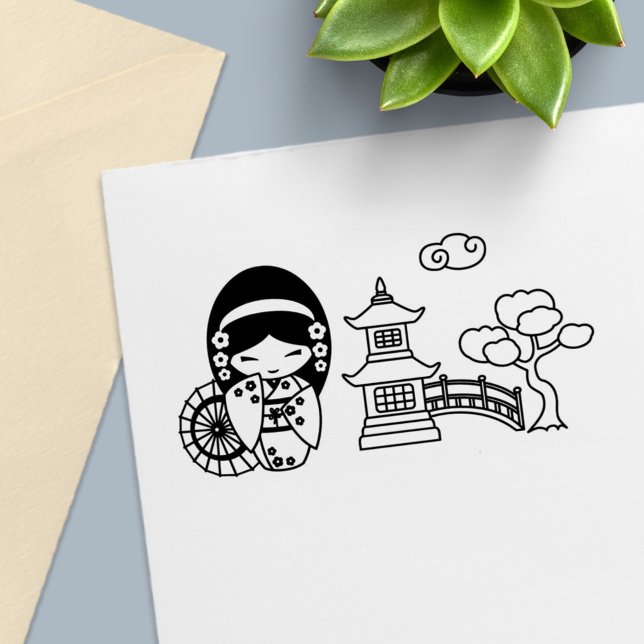 Japanese Umbrella Girl in Kimono Scrapbook Self-inking Stamp (Creator Uploaded)