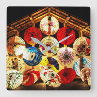 Japanese umbrella square wall clock