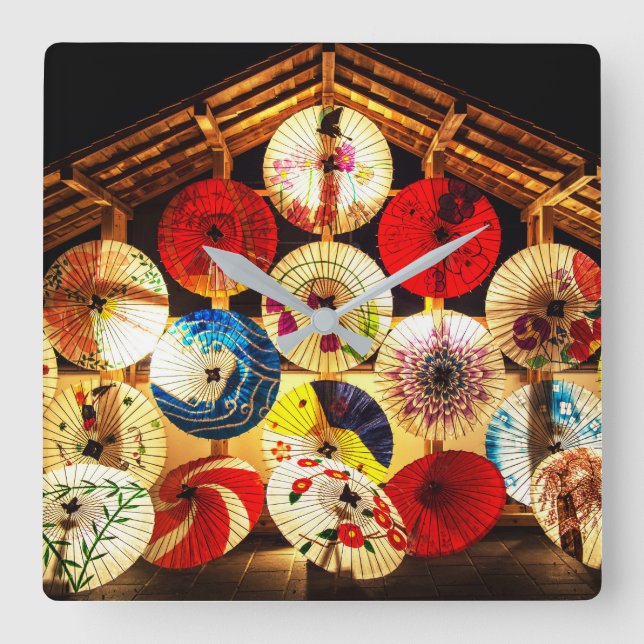 Japanese umbrella square wall clock (Front)