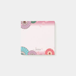 Japanese Umbrellas and Cherry Blossom Personalised Post-it Notes
