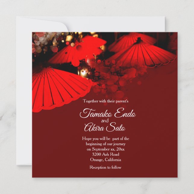 Japanese Umbrellas Custom Wedding Invitation (Front)