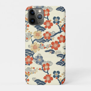 Japanese Ume Plum Blossoms Navy Wave Cream iPhone 11 Pro Case