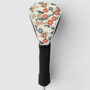 Japanese Ume Plum Blossoms Navy Wave Cream Golf Head Cover