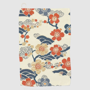 Japanese Ume Plum Blossoms Navy Wave Cream Golf Towel