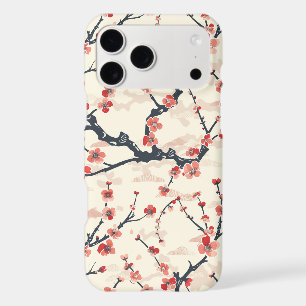 Japanese Ume Red Coral Blossom Ivory Wave Pattern