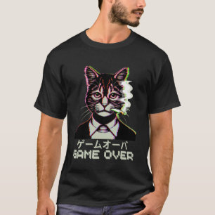 Japanese Vaporwave Cat Smoking Cigarette Game Over T-Shirt