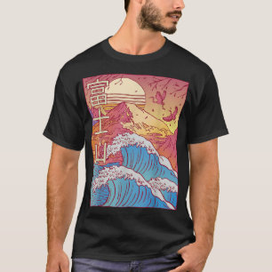 Japanese vaporwave great wave sunset retro  T-Shirt