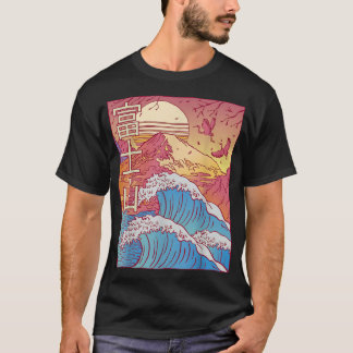 Japanese vaporwave great wave sunset retro  T-Shirt