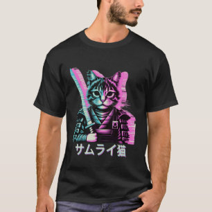 Japanese Vaporwave Samurai Cat Vaporwave Retro Aes T-Shirt