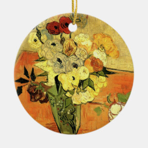 Japanese Vase, Roses, Anemones by Vincent van Gogh Ceramic Tree Decoration