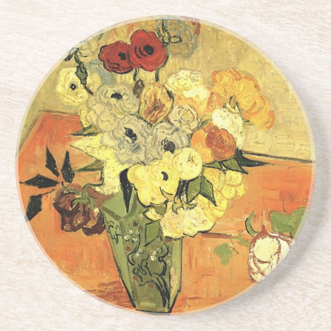 Japanese Vase, Roses, Anemones by Vincent van Gogh Coaster (Front)