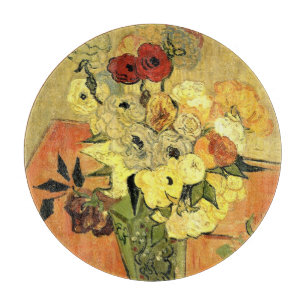 Japanese Vase, Roses, Anemones by Vincent van Gogh Cutting Board