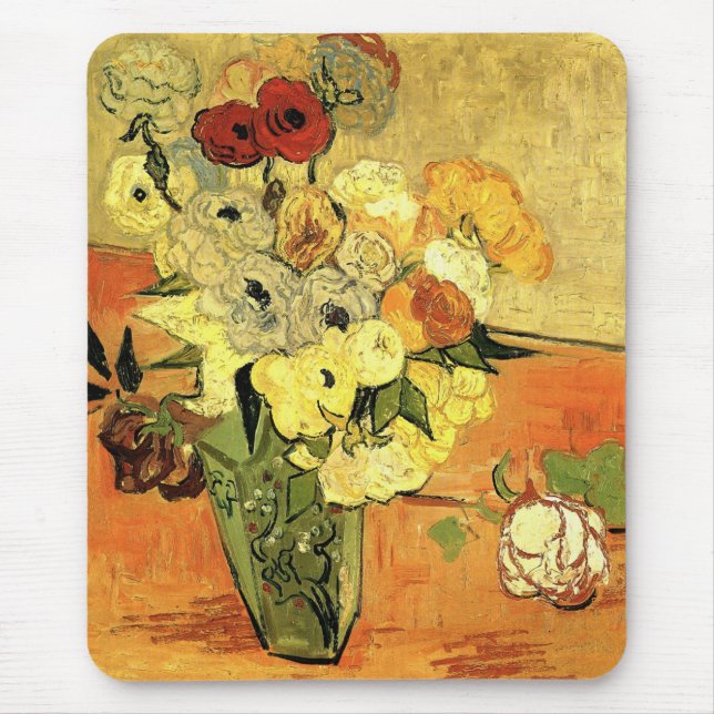 Japanese Vase, Roses, Anemones by Vincent van Gogh Mouse Mat (Front)