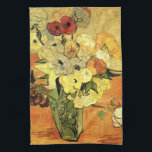 Japanese Vase, Roses, Anemones by Vincent van Gogh Tea Towel<br><div class="desc">Still Life: Japanese Vase with Roses and Anemones by Vincent van Gogh is a vintage fine art post impressionism floral painting featuring a Japanese vase with a bouquet of beautiful garden roses and anemone flowers. About the artist: Vincent Willem van Gogh (1853 -1890) was one of the most famous Post...</div>