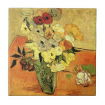 Japanese Vase, Roses, Anemones by Vincent van Gogh Tile<br><div class="desc">Still Life: Japanese Vase with Roses and Anemones by Vincent van Gogh is a vintage fine art post impressionism floral painting featuring a Japanese vase with a bouquet of beautiful garden roses and anemone flowers. About the artist: Vincent Willem van Gogh (1853 -1890) was one of the most famous Post...</div>