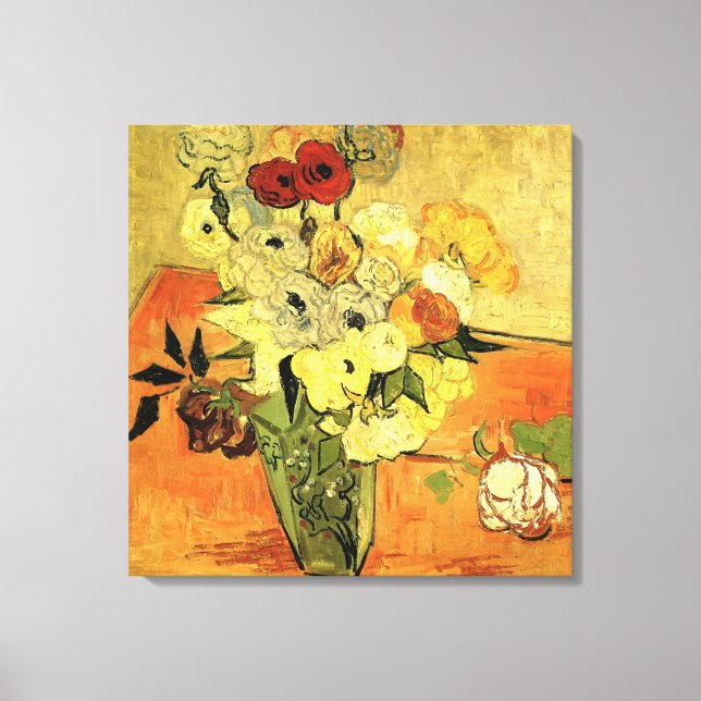Japanese Vase with Roses and Anemones by van Gogh Canvas Print (Front)