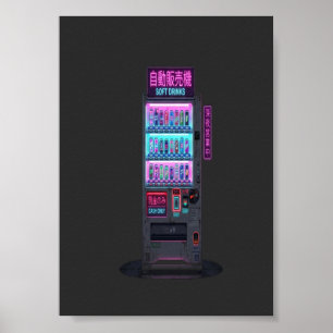 Japanese Vending Machine Cyberpunk Pixel Art Poster