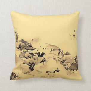 Japanese Village Watercolor Art Cushion