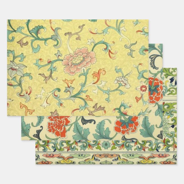  Japanese Vines, Birds& Pimpernel Patterns Wrapping Paper Sheet (Set)