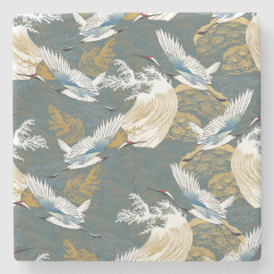 Japanese Vintage Crane Birds Pattern Stone Coaster