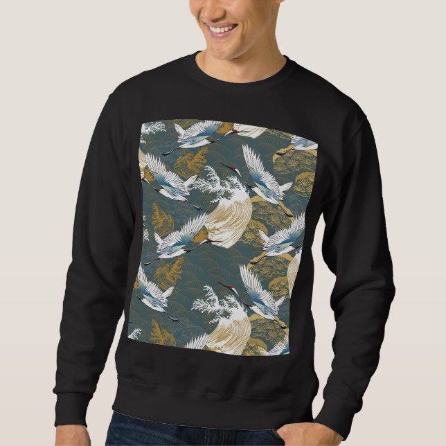 Japanese Vintage Crane Birds Pattern Sweatshirt (Front)