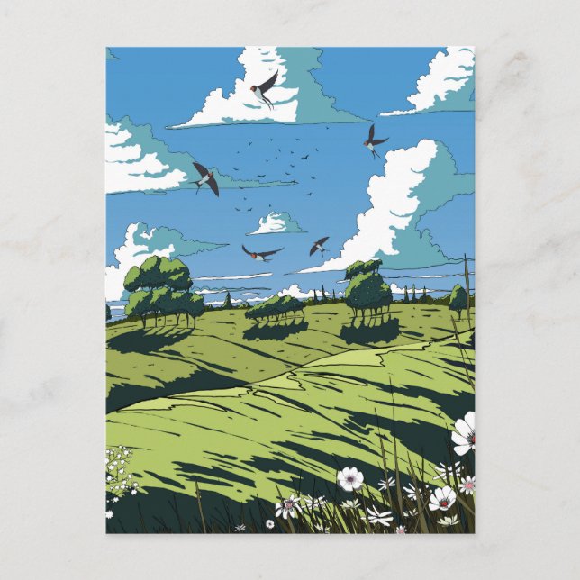 Japanese Vintage Landscape At Night Postcard (Front)