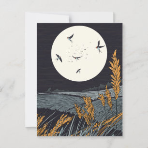 Japanese Vintage Landscape At Night Postcard