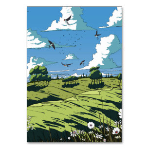 Japanese Vintage Landscape At Night Table Number