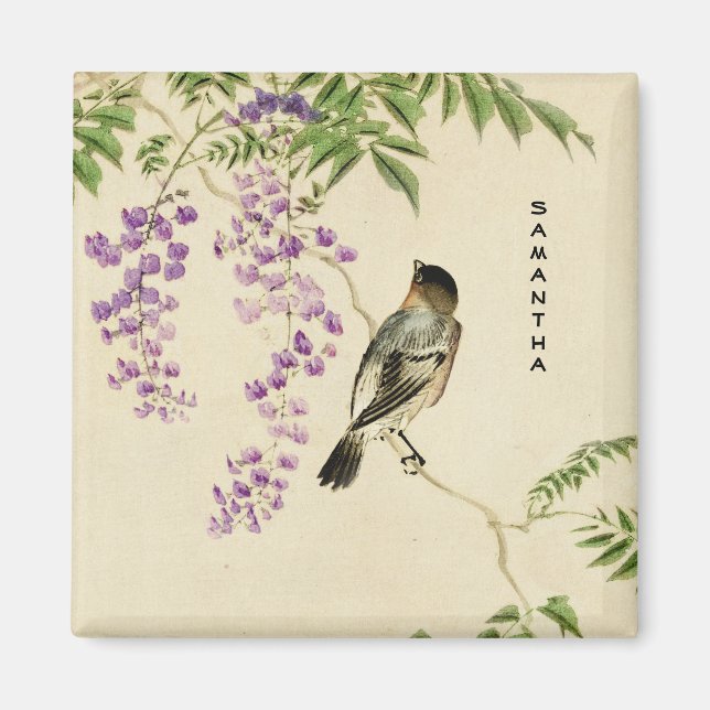 Japanese Vintage Lilac Sparrow Magnet (Front)