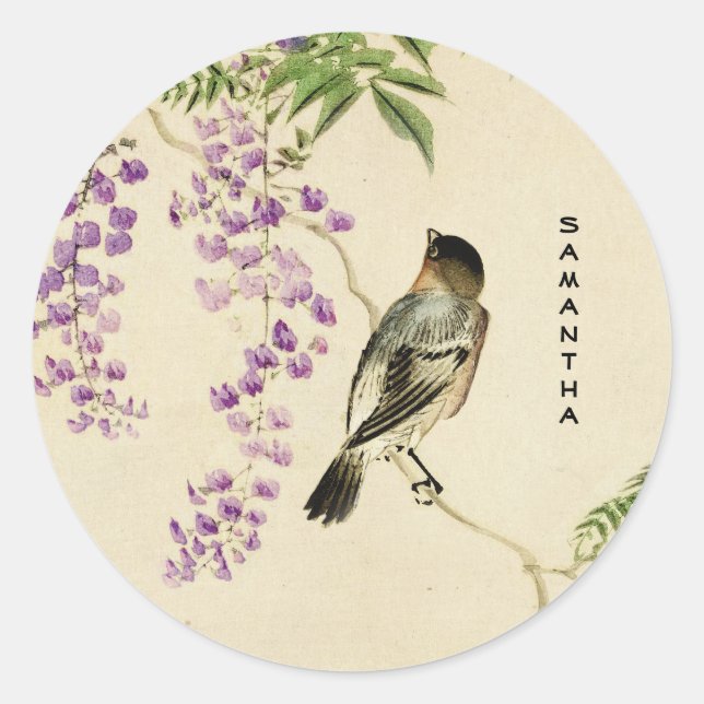 Japanese Vintage Lilac Sparrow Sticker (Front)