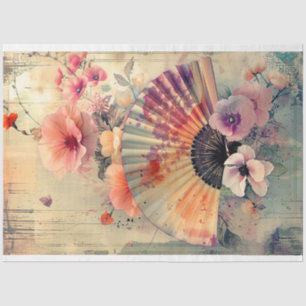 Japanese Vintage Oriental Fan Water Color Tissue Paper