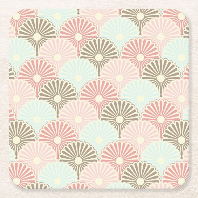 Japanese vintage pattern square paper coaster (Front)