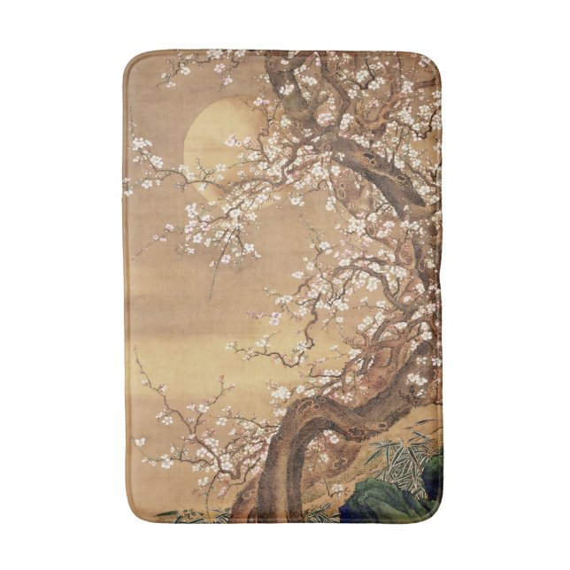Japanese vintage plum blossoms in moonlight bath mat (Front Vertical)