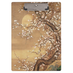 Japanese vintage plum blossoms in moonlight clipboard