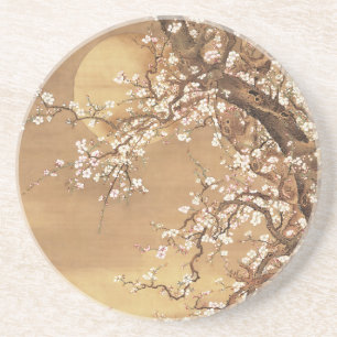 Japanese vintage plum blossoms in moonlight coaster