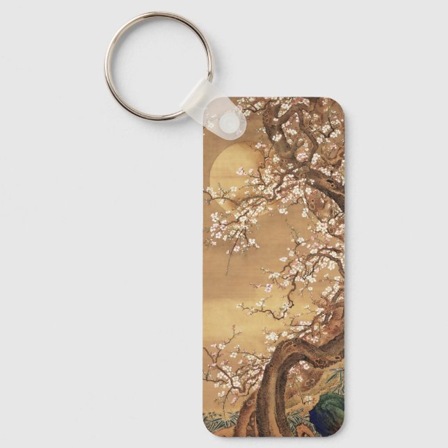 Japanese vintage plum blossoms in moonlight key ring (Front)