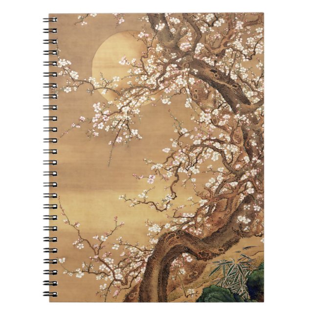 Japanese vintage plum blossoms in moonlight notebook (Front)