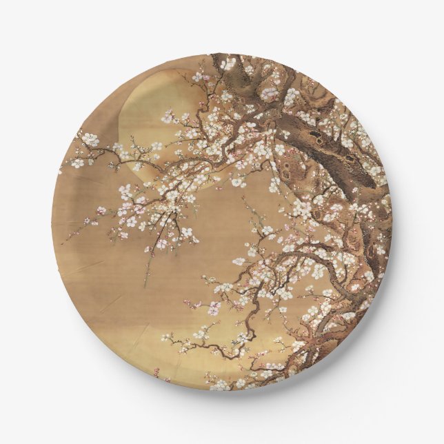 Japanese vintage plum blossoms in moonlight paper plate (Front)