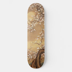 Japanese vintage plum blossoms in moonlight skateboard