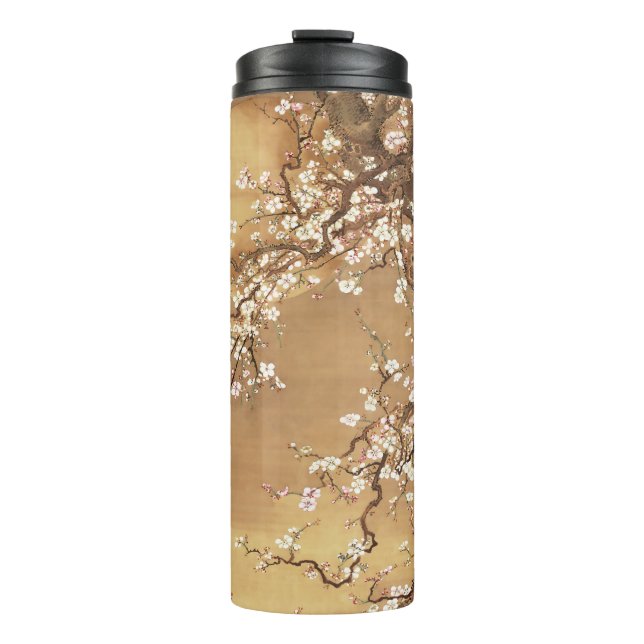 Japanese vintage plum blossoms in moonlight thermal tumbler (Front)